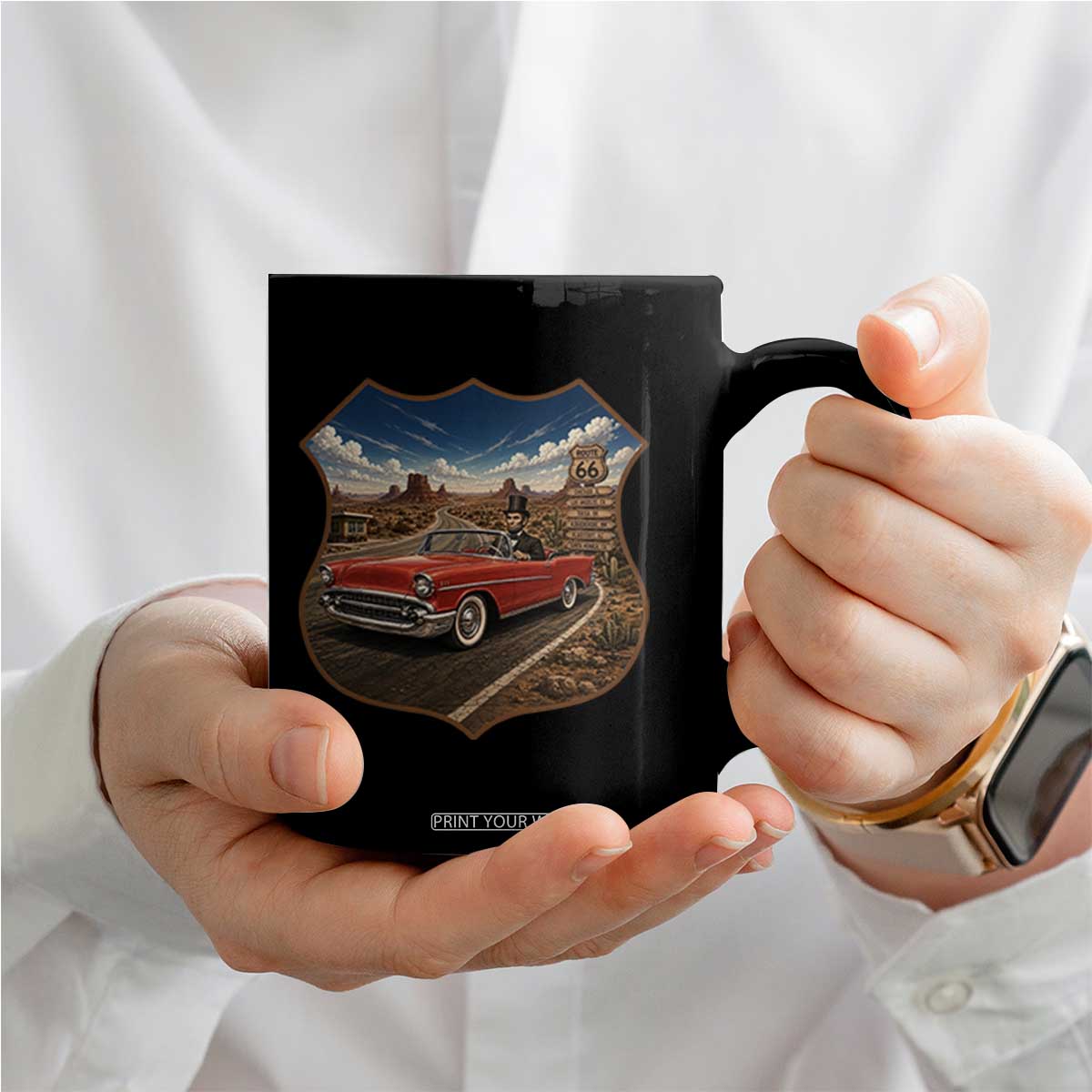 Funny Abraham Lincoln Route Highway 66 Coffee Mug Historical Parody Patriotic Road Trip