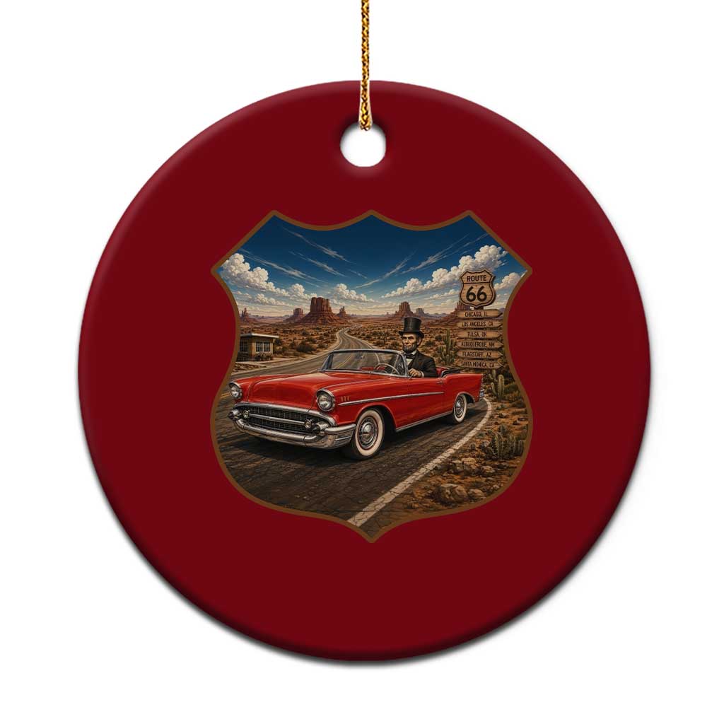 Funny Abraham Lincoln Route Highway 66 Ceramic Ornament Historical Parody Patriotic Road Trip