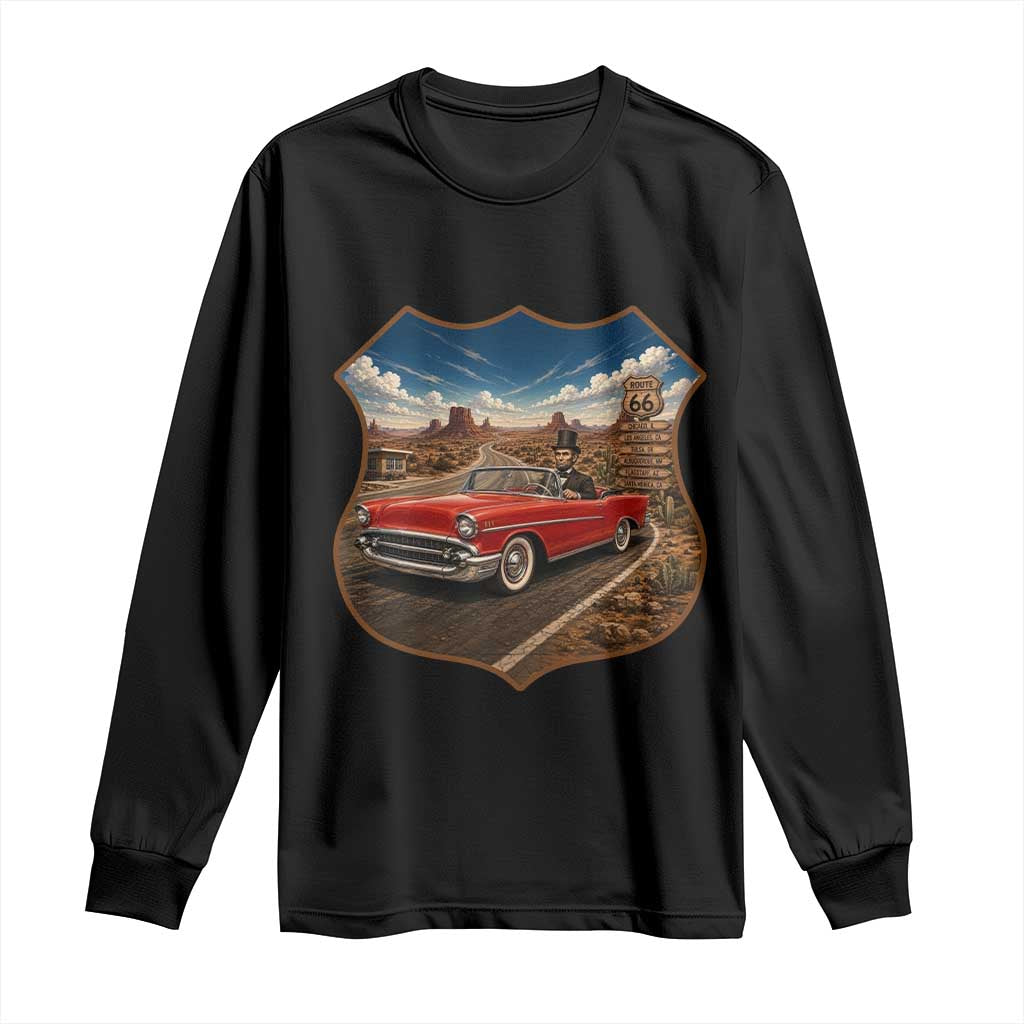 Funny Abraham Lincoln Route Highway 66 Long Sleeve Shirt Historical Parody Patriotic Road Trip