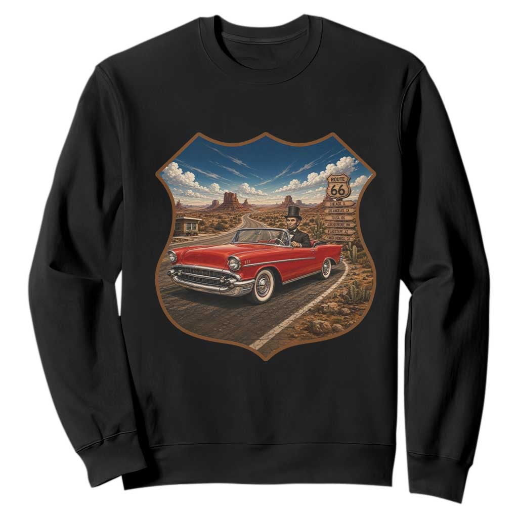 Funny Abraham Lincoln Route Highway 66 Sweatshirt Historical Parody Patriotic Road Trip
