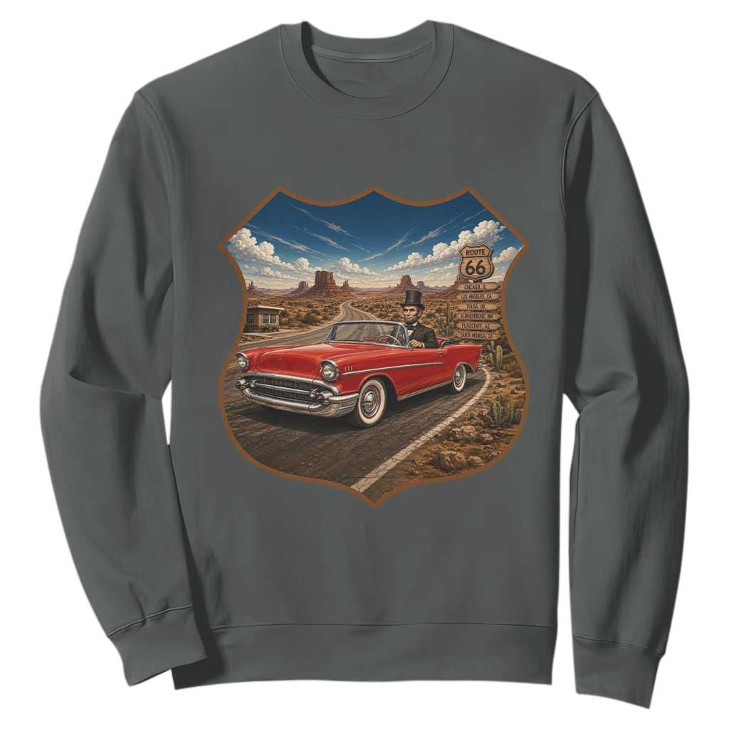 Funny Abraham Lincoln Route Highway 66 Sweatshirt Historical Parody Patriotic Road Trip