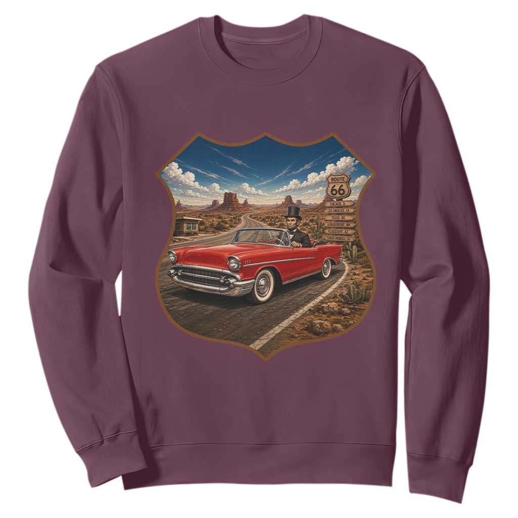 Funny Abraham Lincoln Route Highway 66 Sweatshirt Historical Parody Patriotic Road Trip