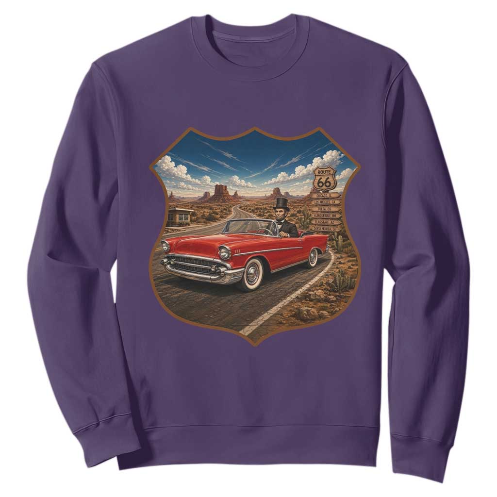 Funny Abraham Lincoln Route Highway 66 Sweatshirt Historical Parody Patriotic Road Trip