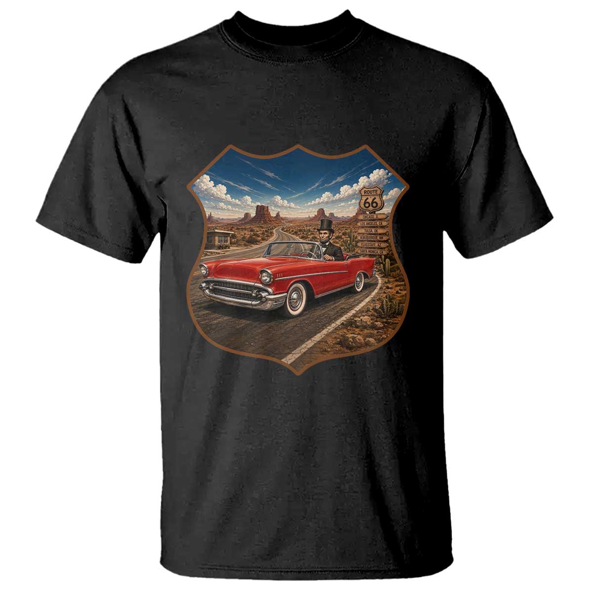 Funny Abraham Lincoln Route Highway 66 T Shirt Historical Parody Patriotic Road Trip
