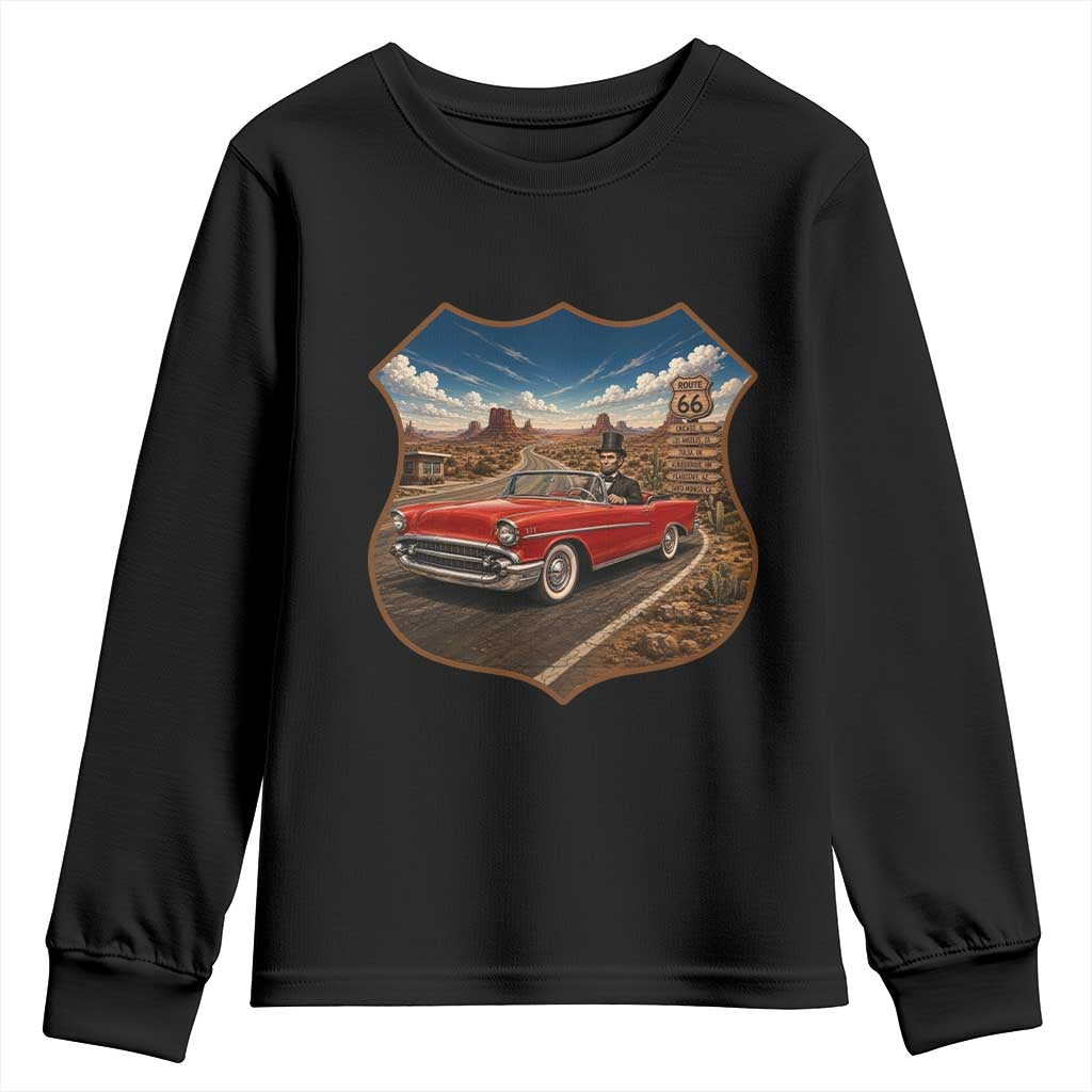 Funny Abraham Lincoln Route Highway 66 Youth Sweatshirt Historical Parody Patriotic Road Trip