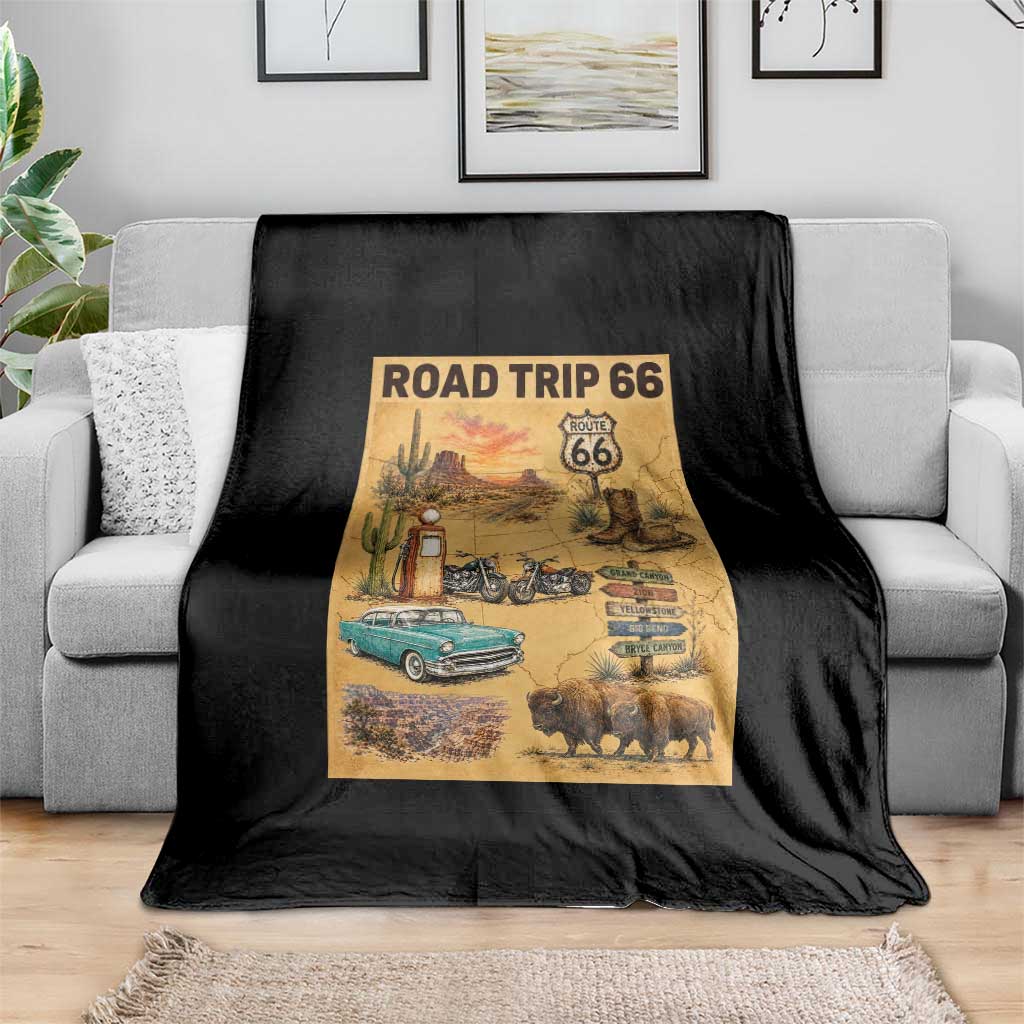 Vintage Route 66 Highway Poster Throw Blanket Open Road Adventure Travel
