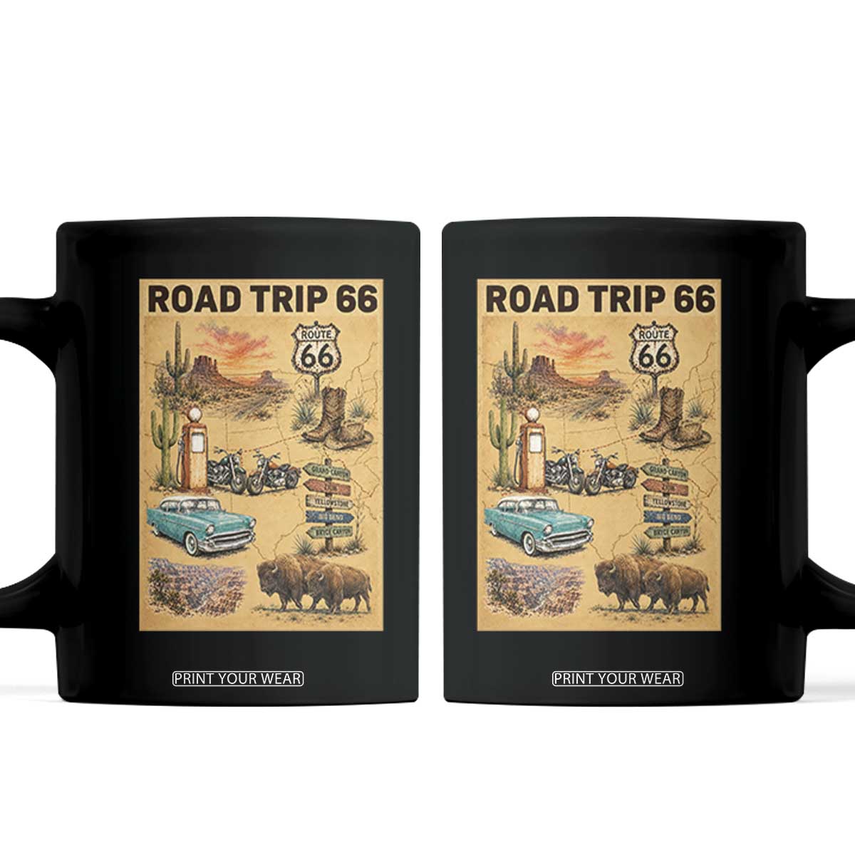 Vintage Route 66 Highway Poster Coffee Mug Open Road Adventure Travel