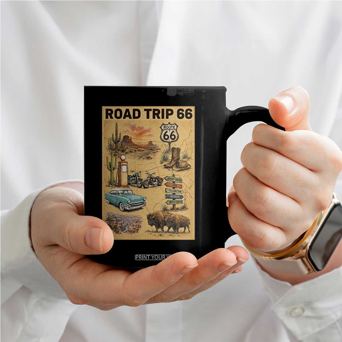 Vintage Route 66 Highway Poster Coffee Mug Open Road Adventure Travel