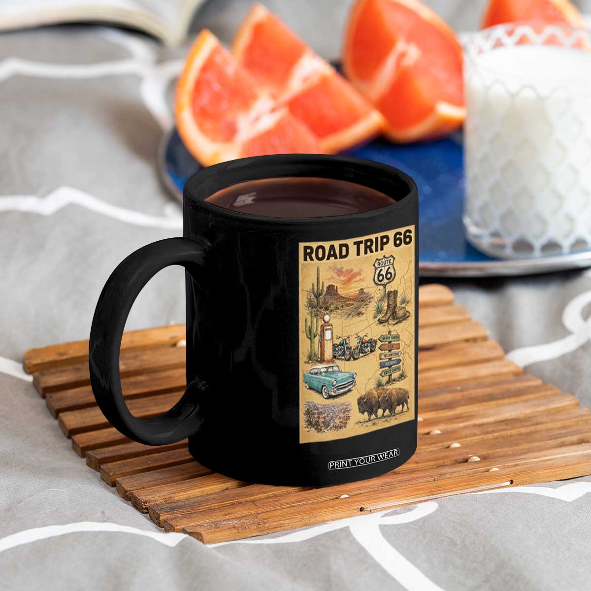 Vintage Route 66 Highway Poster Coffee Mug Open Road Adventure Travel