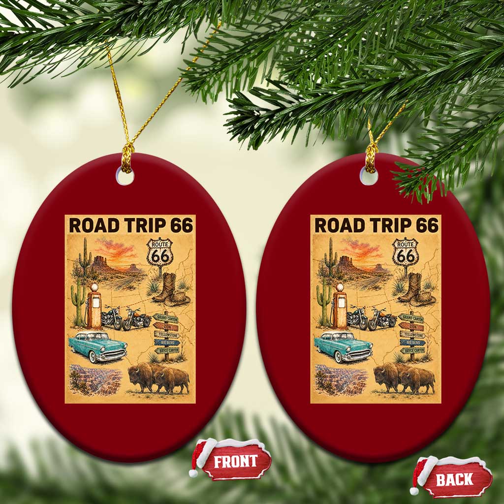 Vintage Route 66 Highway Poster Ceramic Ornament Open Road Adventure Travel