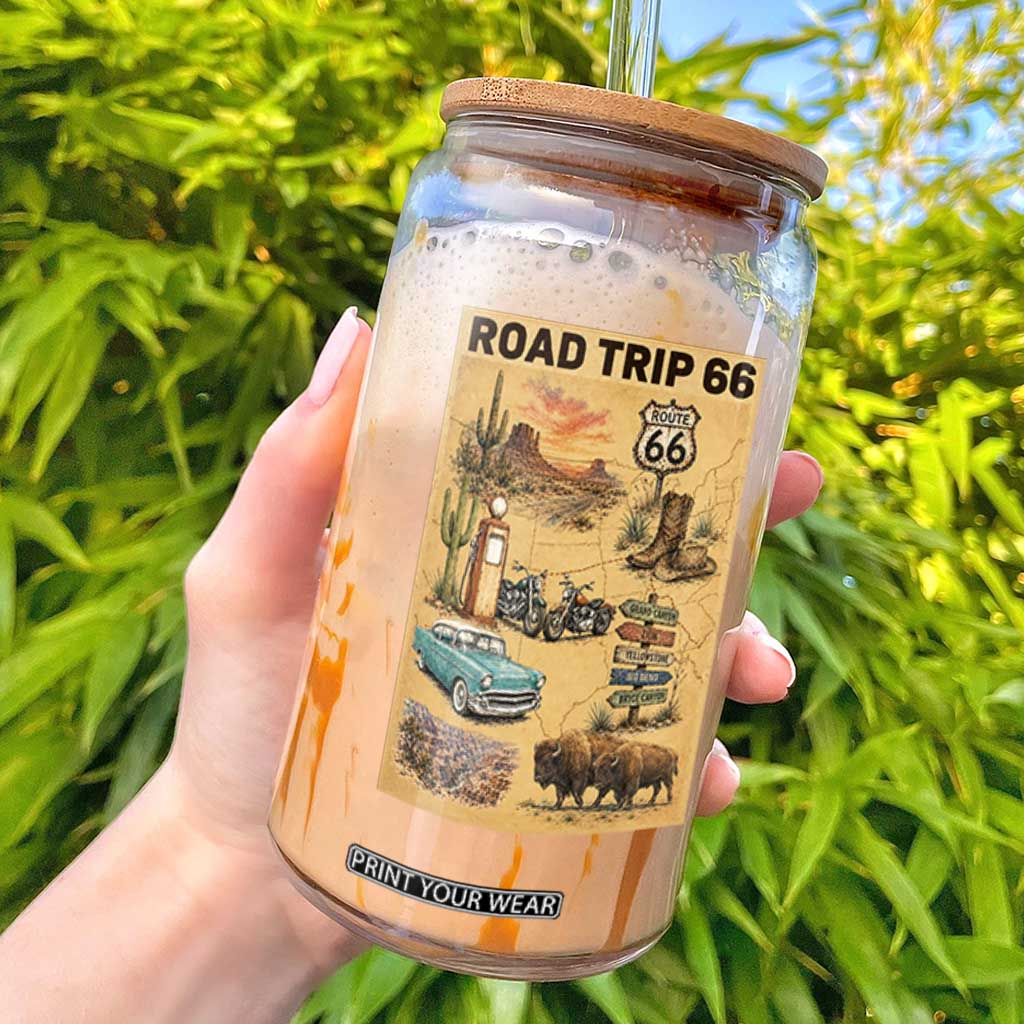 Vintage Route 66 Highway Poster Glass Can Open Road Adventure Travel