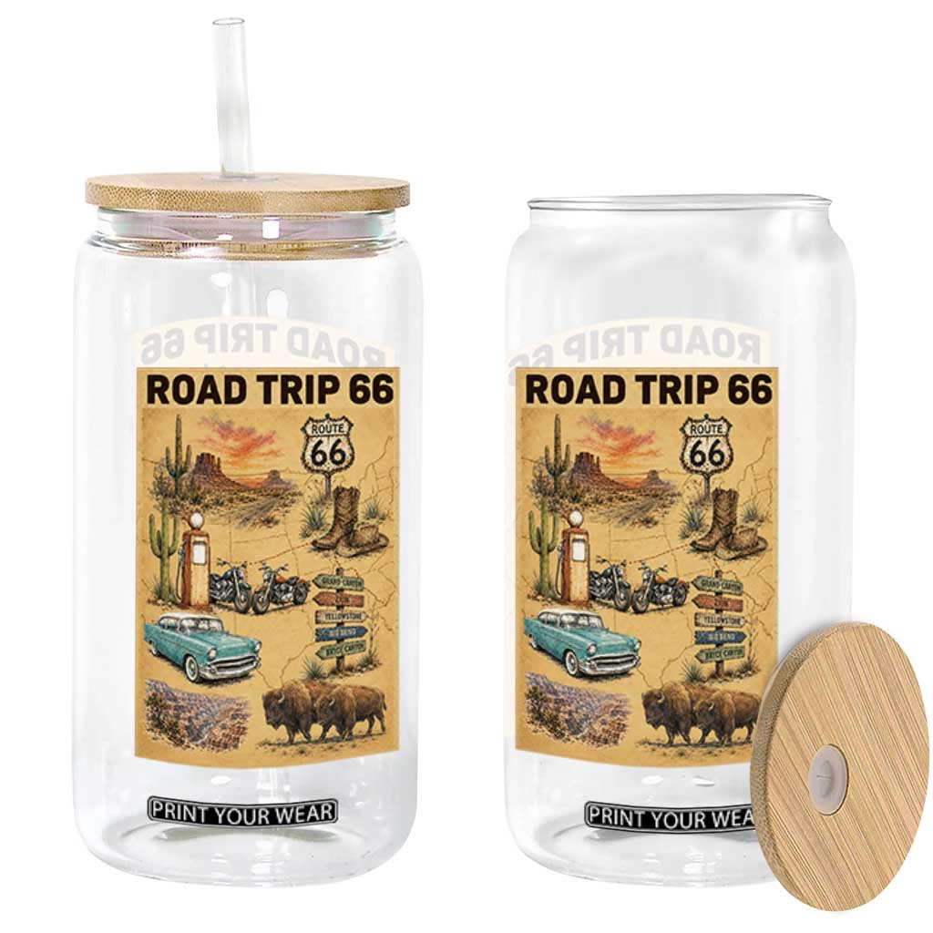 Vintage Route 66 Highway Poster Glass Can Open Road Adventure Travel