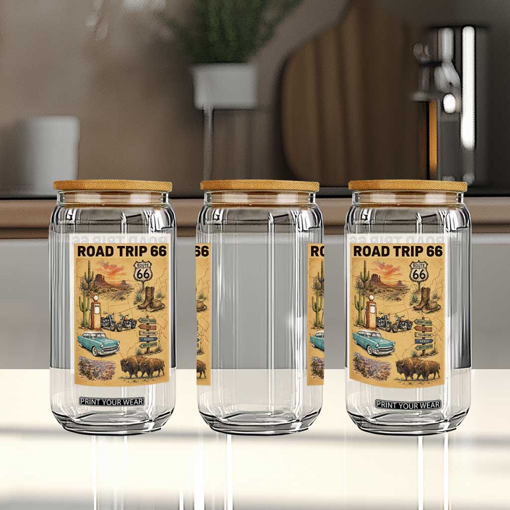 Vintage Route 66 Highway Poster Glass Can Open Road Adventure Travel