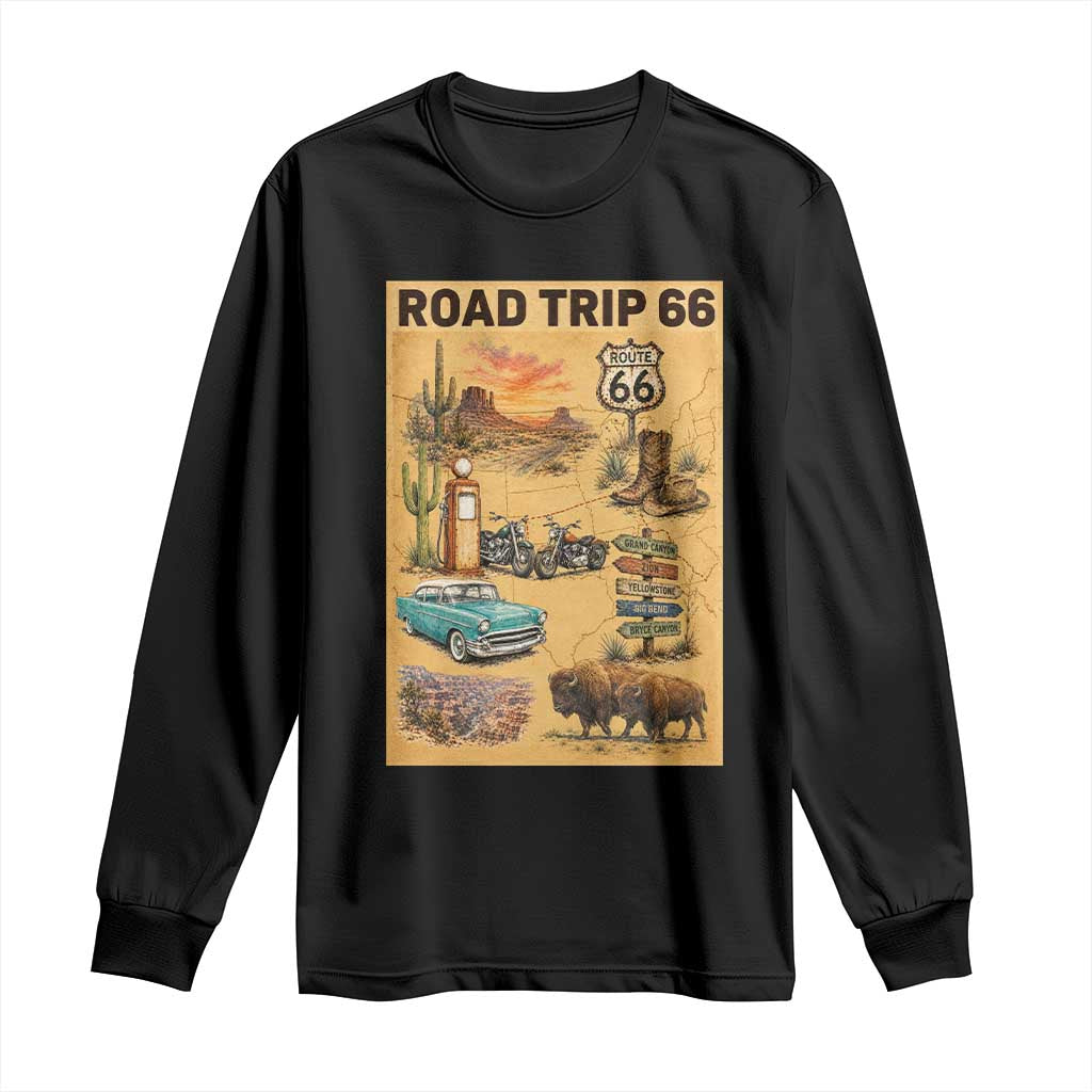 Vintage Route 66 Highway Poster Long Sleeve Shirt Open Road Adventure Travel