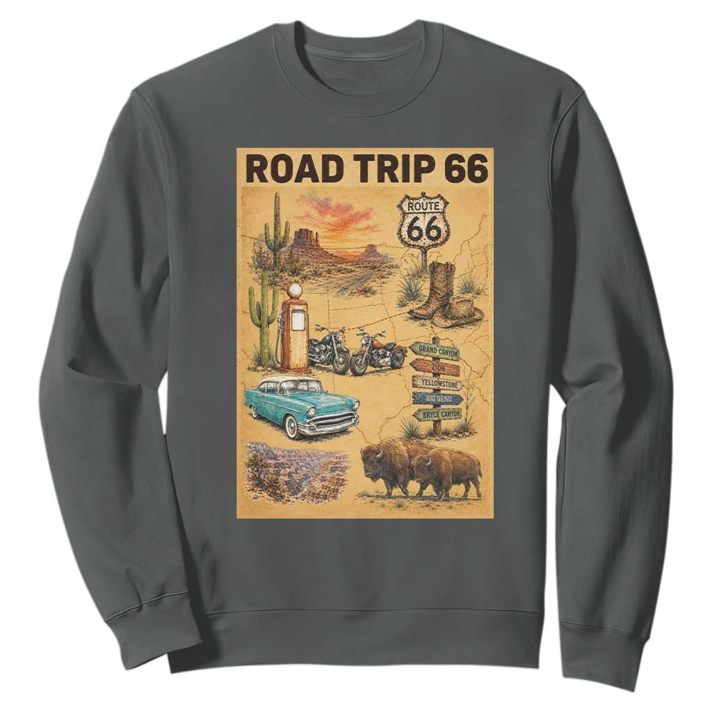 Vintage Route 66 Highway Poster Sweatshirt Open Road Adventure Travel