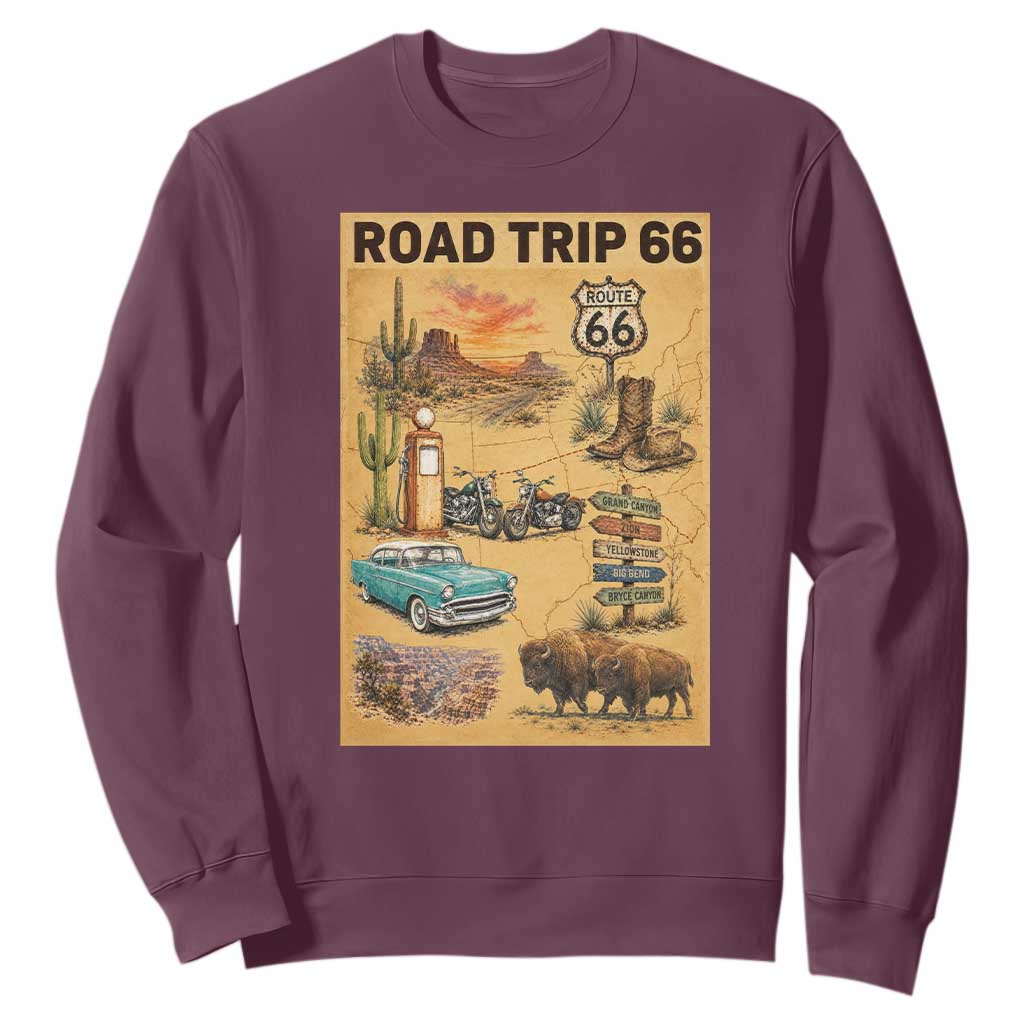 Vintage Route 66 Highway Poster Sweatshirt Open Road Adventure Travel