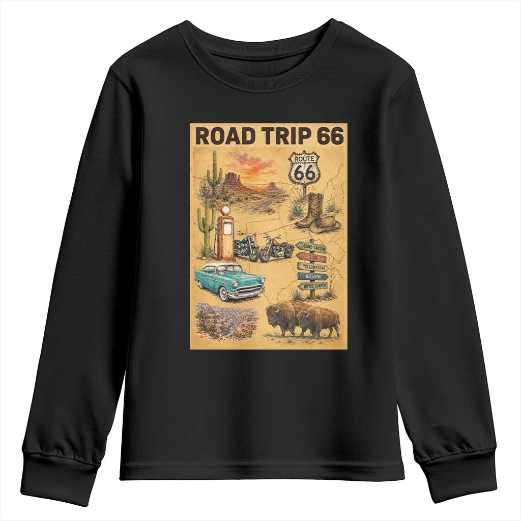 Vintage Route 66 Highway Poster Youth Sweatshirt Open Road Adventure Travel