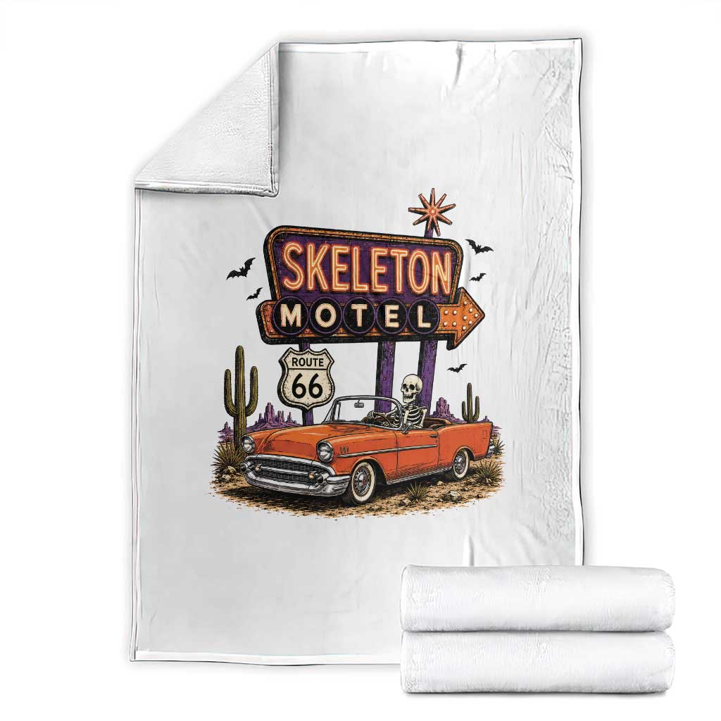 Skeleton Motel Halloween Route Highway 66 Throw Blanket Spooky Road Trip