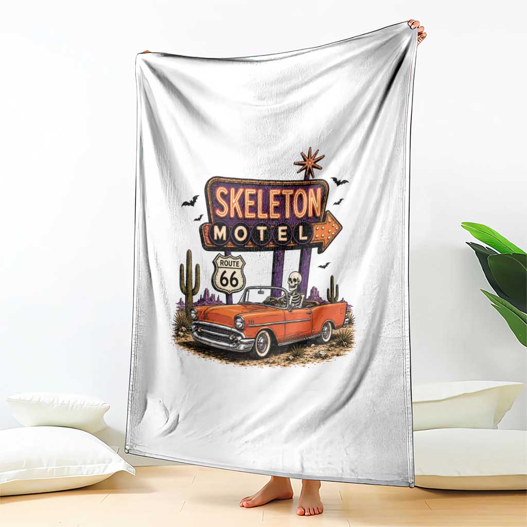 Skeleton Motel Halloween Route Highway 66 Throw Blanket Spooky Road Trip