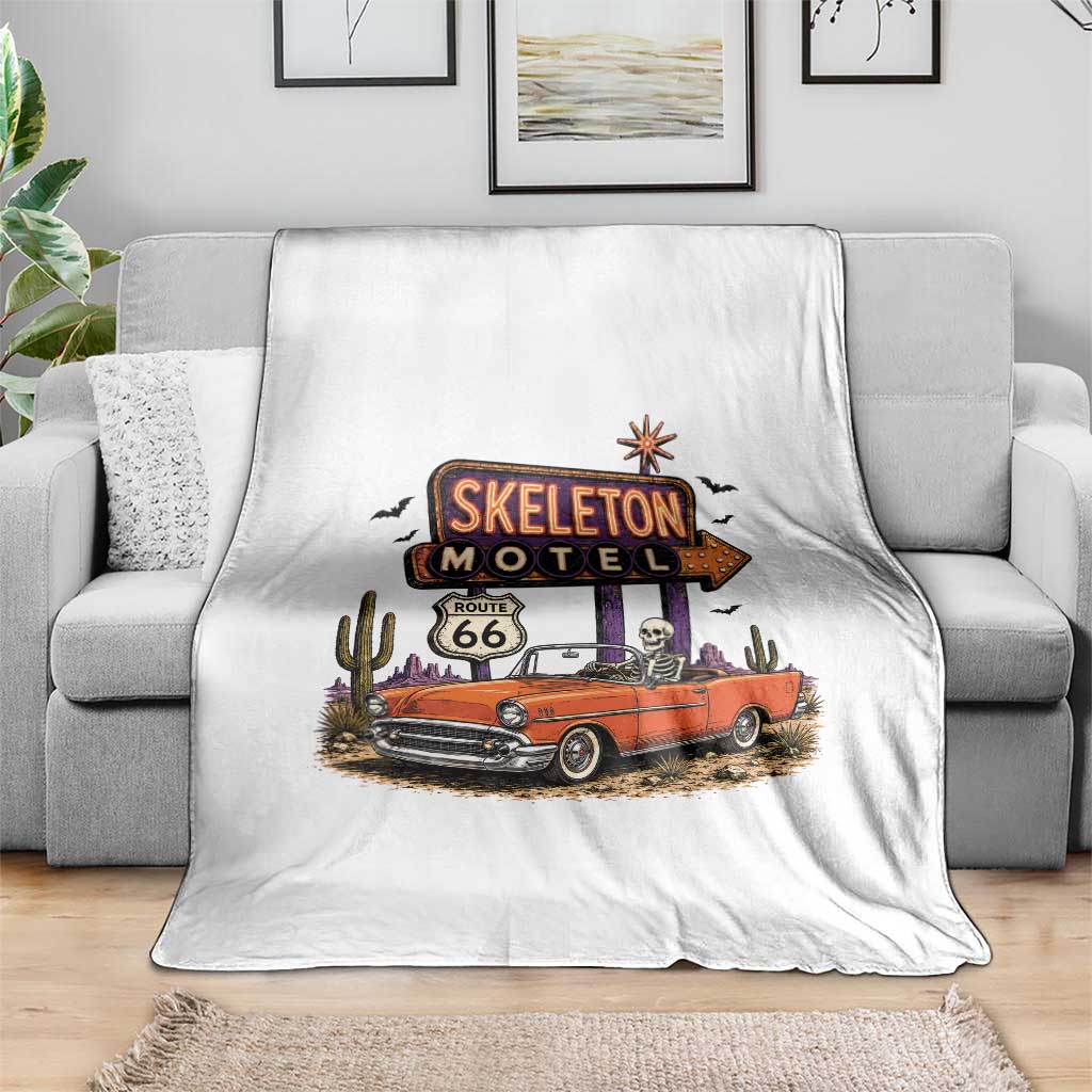 Skeleton Motel Halloween Route Highway 66 Throw Blanket Spooky Road Trip