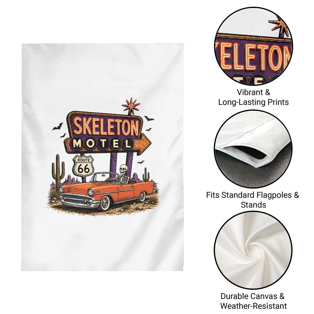 Skeleton Motel Halloween Route Highway 66 Garden Flag Spooky Road Trip