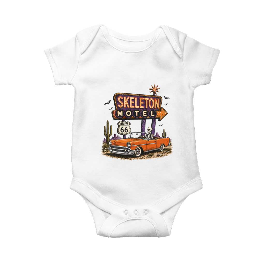 Skeleton Motel Halloween Route Highway 66 Baby Onesie Spooky Road Trip