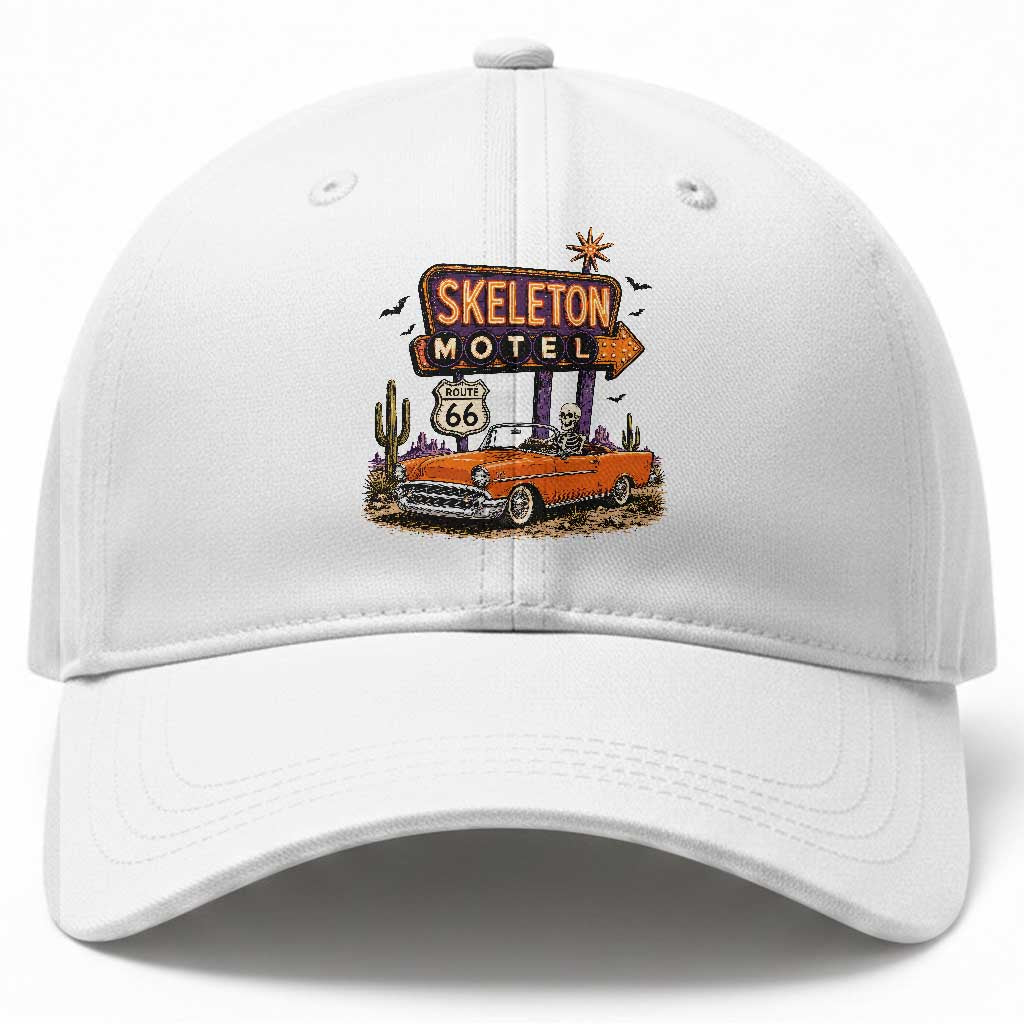 Skeleton Motel Halloween Route Highway 66 Baseball Cap Spooky Road Trip