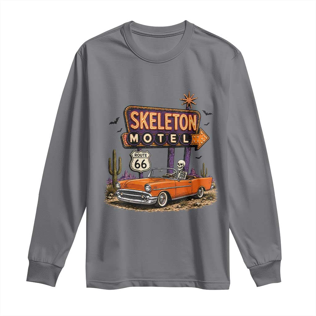 Skeleton Motel Halloween Route Highway 66 Long Sleeve Shirt Spooky Road Trip