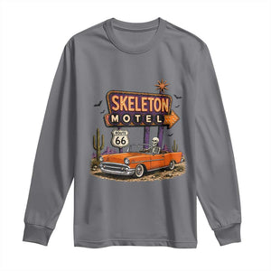 Skeleton Motel Halloween Route Highway 66 Long Sleeve Shirt Spooky Road Trip