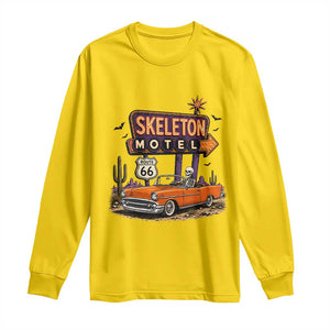 Skeleton Motel Halloween Route Highway 66 Long Sleeve Shirt Spooky Road Trip