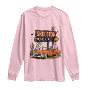 Skeleton Motel Halloween Route Highway 66 Long Sleeve Shirt Spooky Road Trip