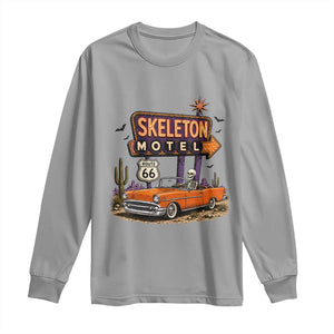 Skeleton Motel Halloween Route Highway 66 Long Sleeve Shirt Spooky Road Trip