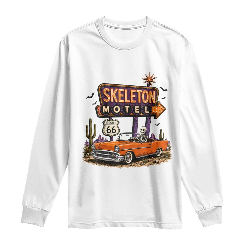 Skeleton Motel Halloween Route Highway 66 Long Sleeve Shirt Spooky Road Trip