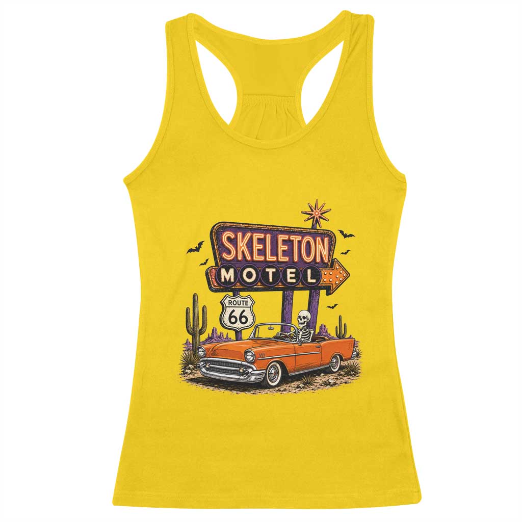 Skeleton Motel Halloween Route Highway 66 Racerback Tank Top Spooky Road Trip