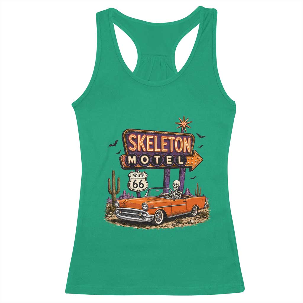 Skeleton Motel Halloween Route Highway 66 Racerback Tank Top Spooky Road Trip