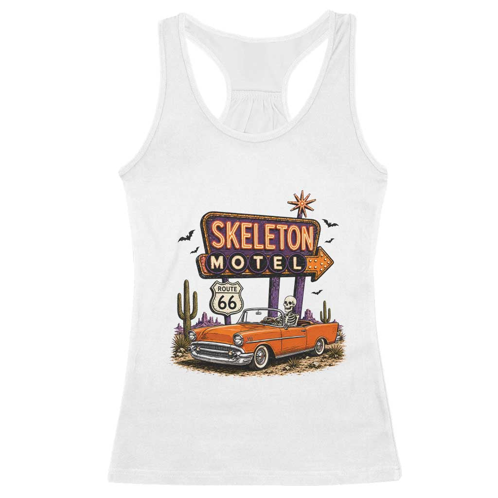 Skeleton Motel Halloween Route Highway 66 Racerback Tank Top Spooky Road Trip