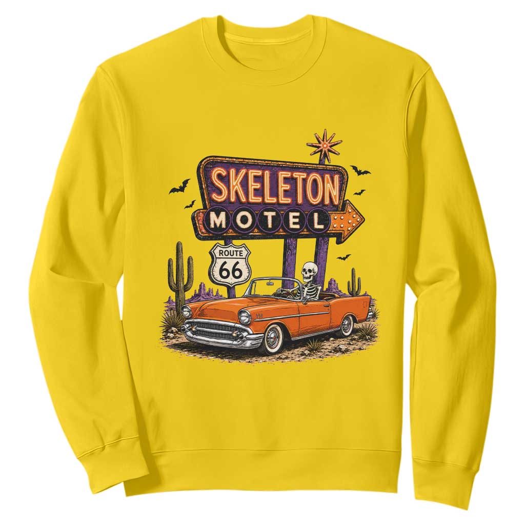 Skeleton Motel Halloween Route Highway 66 Sweatshirt Spooky Road Trip