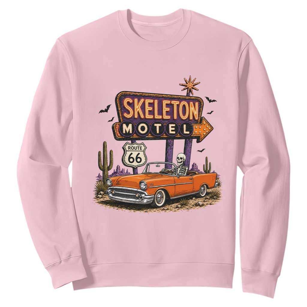 Skeleton Motel Halloween Route Highway 66 Sweatshirt Spooky Road Trip
