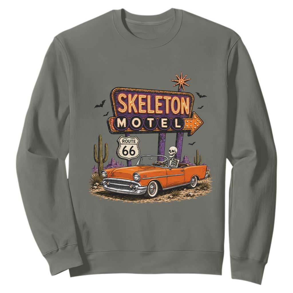 Skeleton Motel Halloween Route Highway 66 Sweatshirt Spooky Road Trip