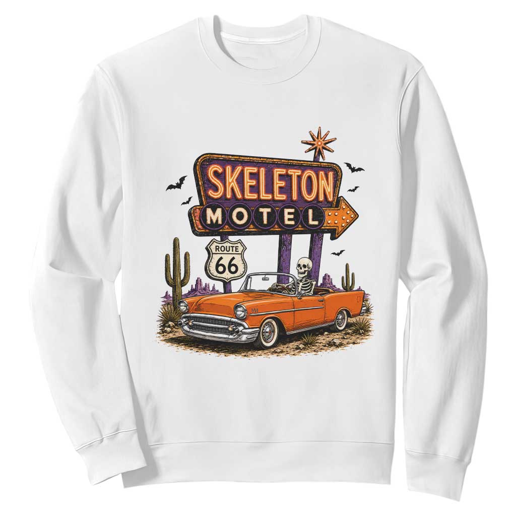 Skeleton Motel Halloween Route Highway 66 Sweatshirt Spooky Road Trip