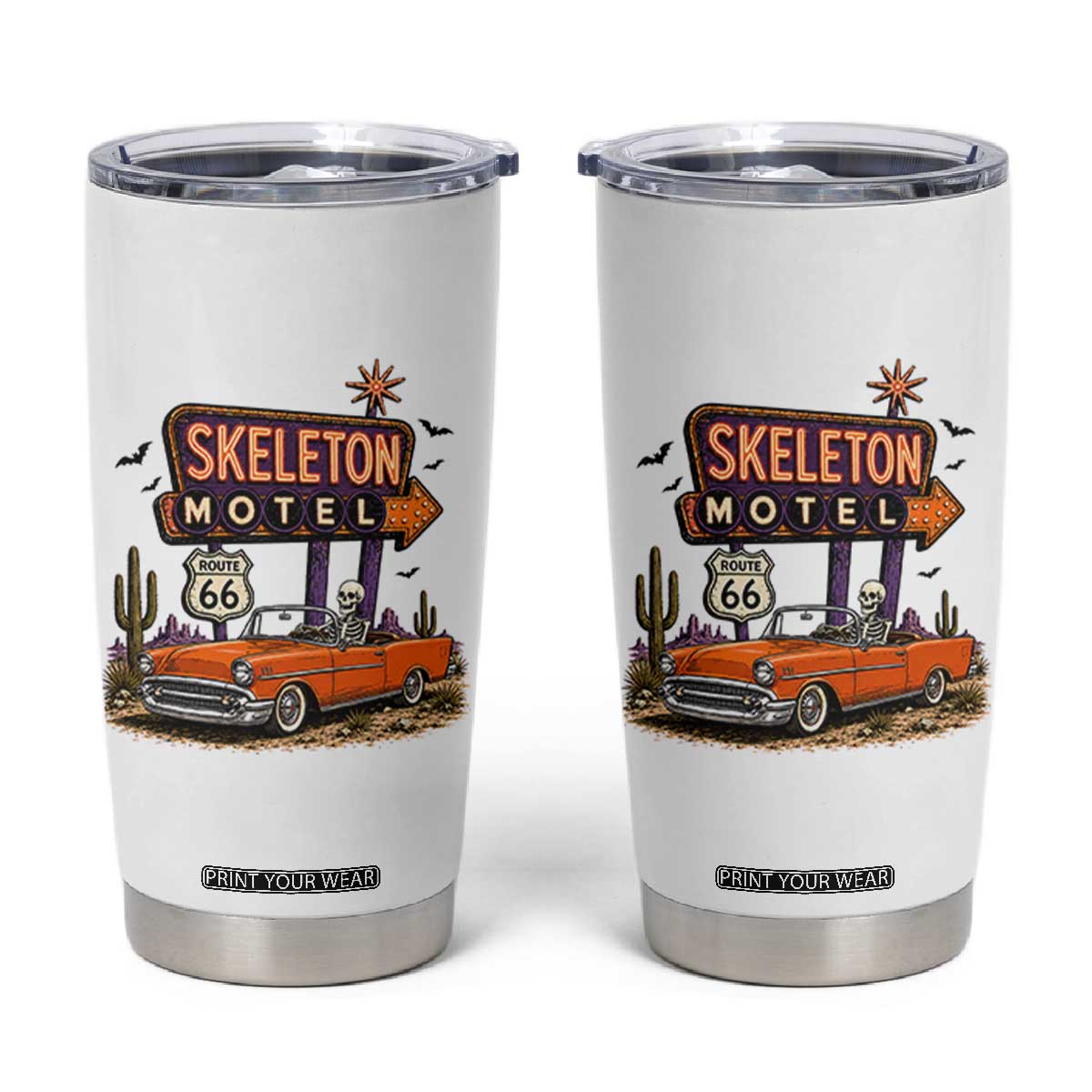 Skeleton Motel Halloween Route Highway 66 Tumbler Cup Spooky Road Trip