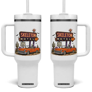 Skeleton Motel Halloween Route Highway 66 Tumbler With Handle Spooky Road Trip