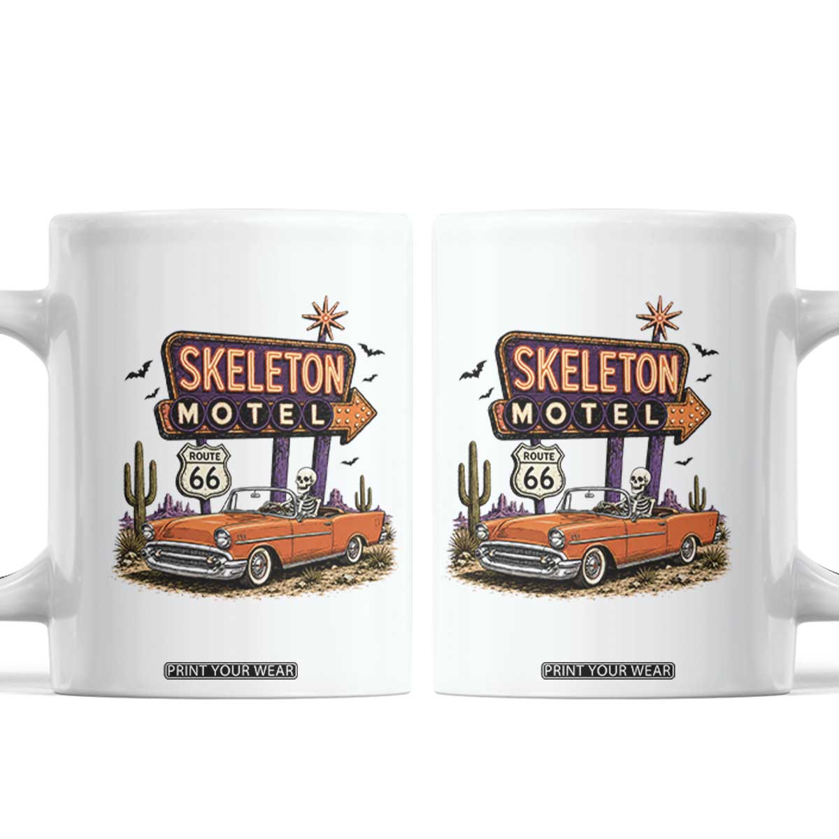 Skeleton Motel Halloween Route Highway 66 Coffee Mug Spooky Road Trip