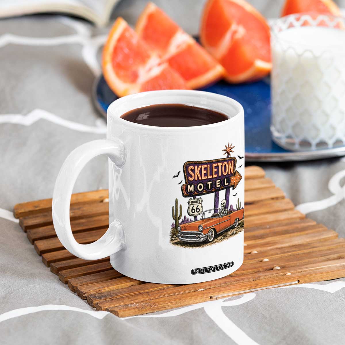 Skeleton Motel Halloween Route Highway 66 Coffee Mug Spooky Road Trip