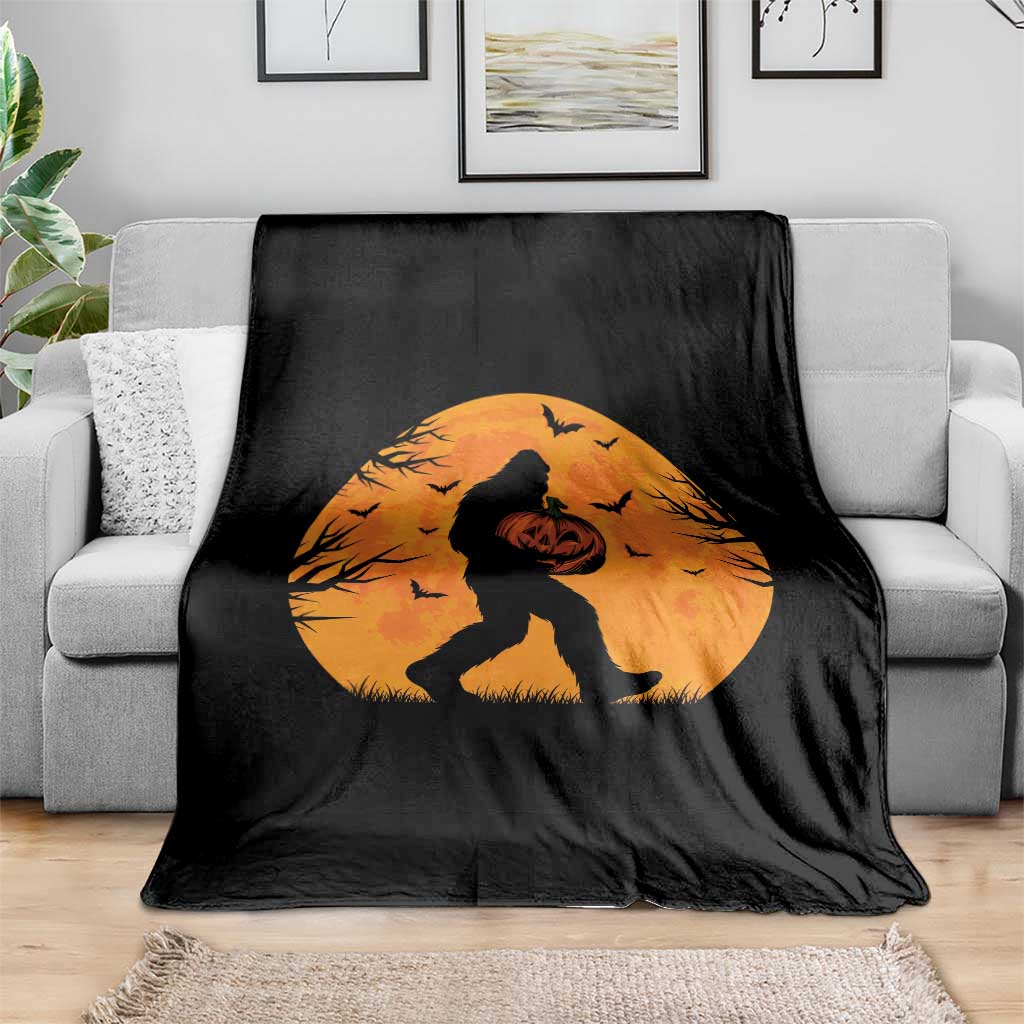 Funny Halloween Bigfoot Pumpkin Throw Blanket Spooky Cryptid Autumn Gift