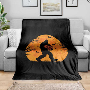 Funny Halloween Bigfoot Pumpkin Throw Blanket Spooky Cryptid Autumn Gift