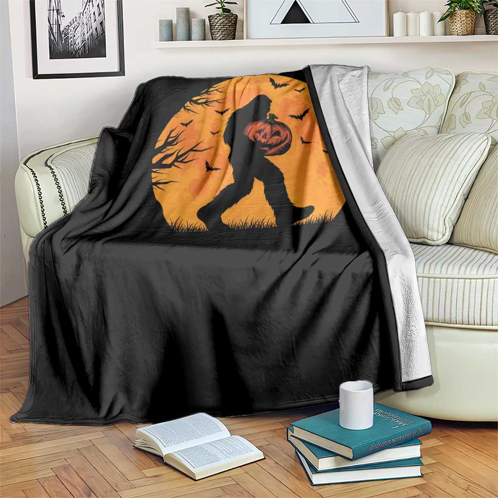 Funny Halloween Bigfoot Pumpkin Throw Blanket Spooky Cryptid Autumn Gift
