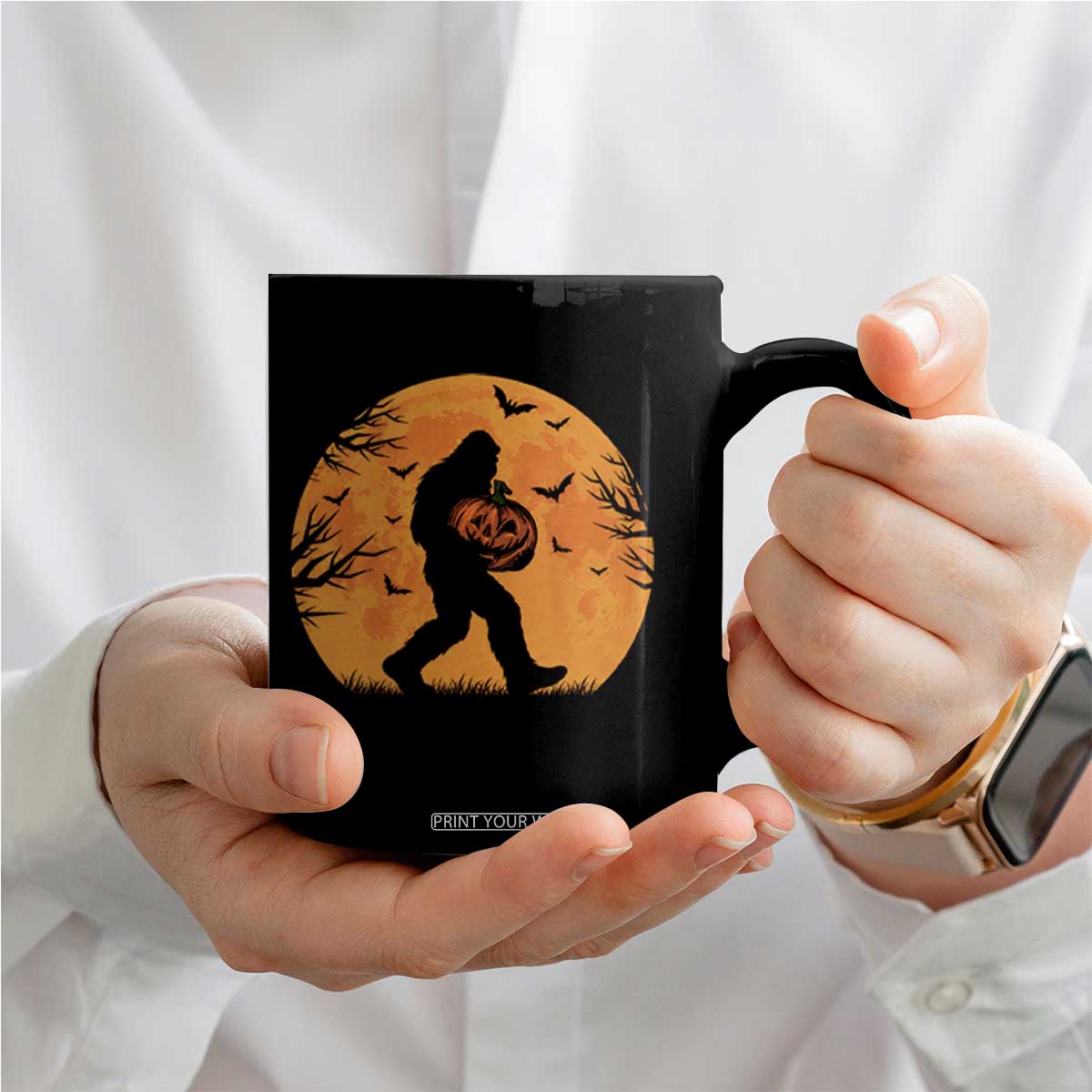 Funny Halloween Bigfoot Pumpkin Coffee Mug Spooky Cryptid Autumn Gift