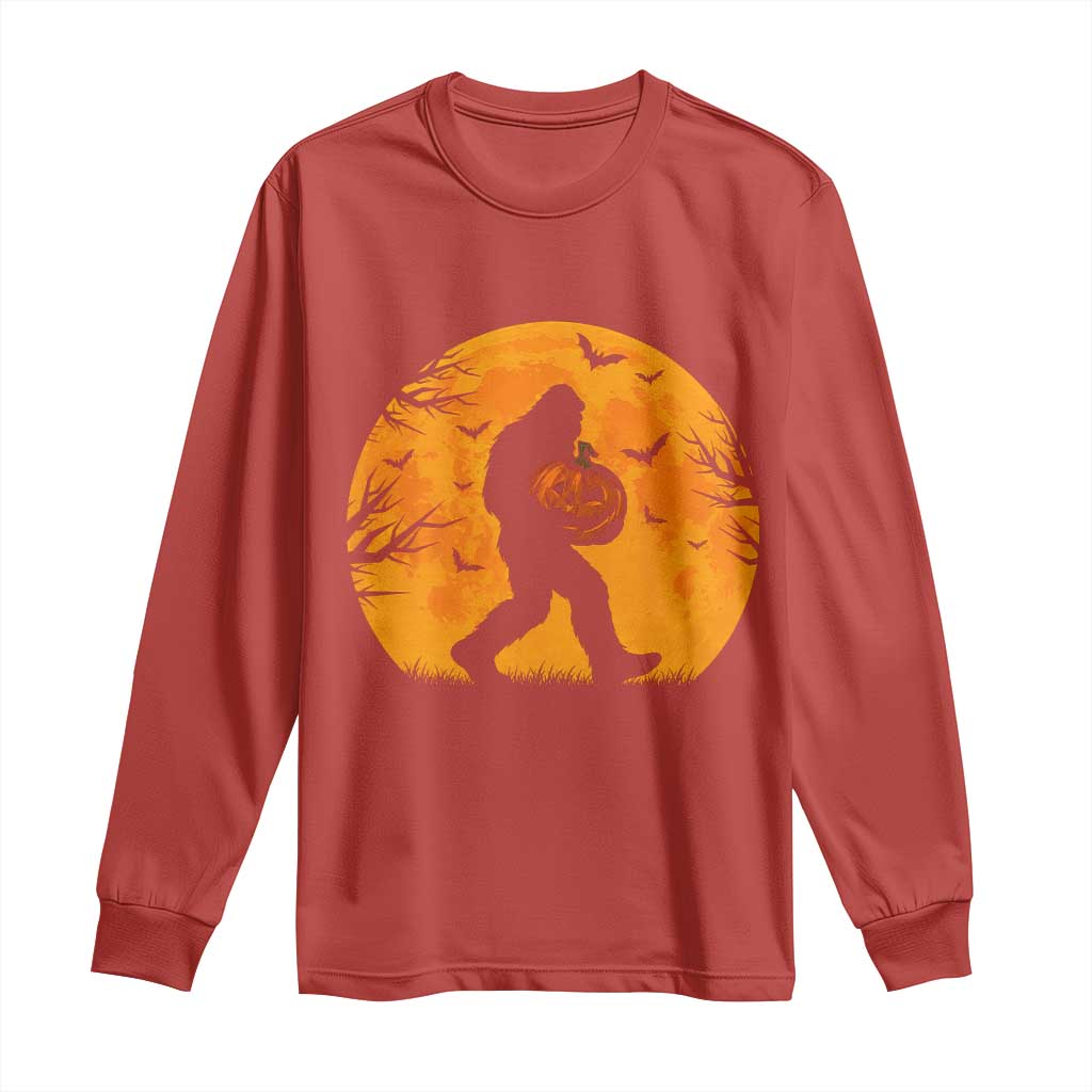 Funny Halloween Bigfoot Pumpkin Long Sleeve Shirt Spooky Cryptid Autumn Gift