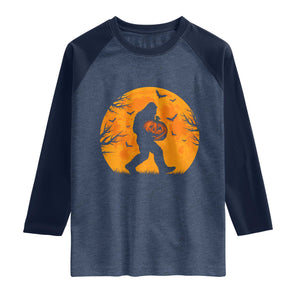 Funny Halloween Bigfoot Pumpkin Raglan Shirt Spooky Cryptid Autumn Gift